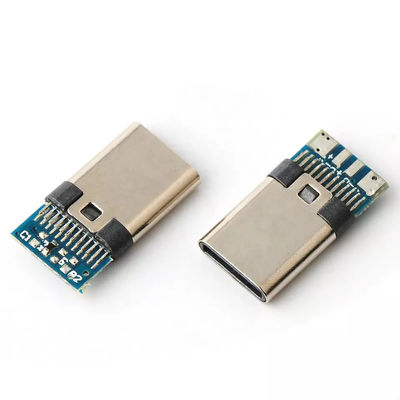 موصلات USB من النوع C التوصيل 24pin 4 أسلاك اللحام الأساسية مع مقبس ذكر ثنائي الفينيل متعدد الكلور