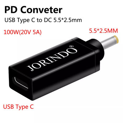 100W USB من النوع C أنثى إلى DC 5.5x2.5mm ذكر PD موصل سريع الشحن