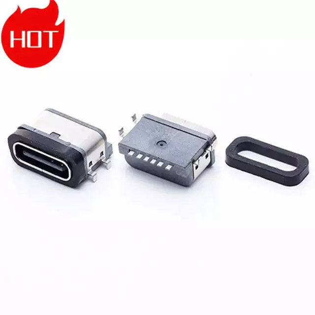 موصل شحن USB صغير صغير مقاوم للماء من النوع C 24pin مع غلاف معدني