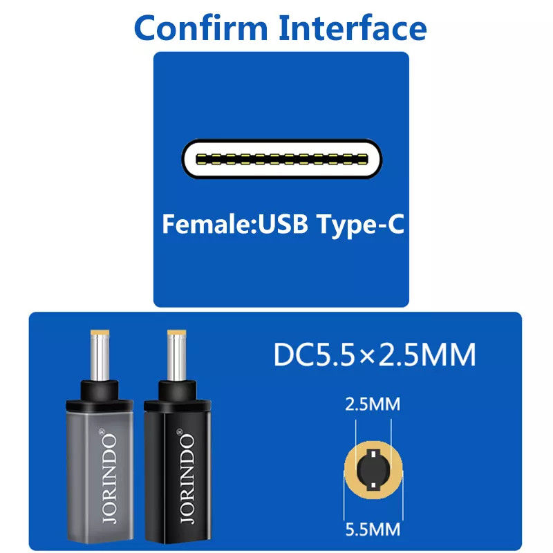 100W USB من النوع C أنثى إلى DC 5.5x2.5mm ذكر PD موصل سريع الشحن