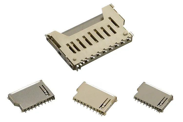 جسم قصير 9Pin SD موصل بطاقة الذاكرة دفع دفع نوع قذيفة النحاس