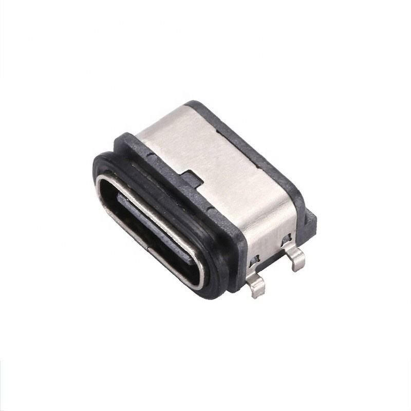 نوع C 6-Pin إمرأة IPX7 عازل المياه وصلة USB أفقي SMT تركيب نقل البيانات