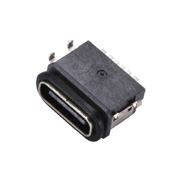 نوع C 6-Pin إمرأة IPX7 عازل المياه وصلة USB أفقي SMT تركيب نقل البيانات