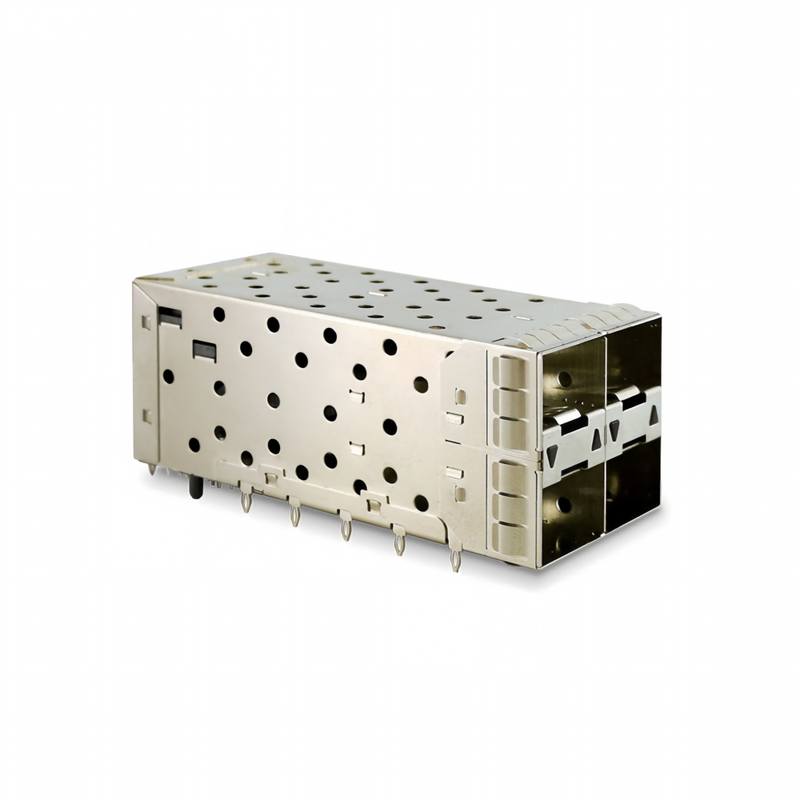 SFP + 2x2 وصلة الضغط 80pin شكل صغير Pltuggable Plus مكدسة 2-by-1 Multi-Port SFP + Connector W / Lightpipe Ports