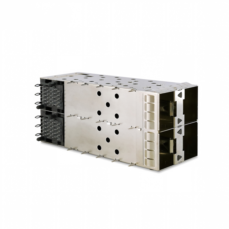 SFP + 2x2 وصلة الضغط 80pin شكل صغير Pltuggable Plus مكدسة 2-by-1 Multi-Port SFP + Connector W / Lightpipe Ports