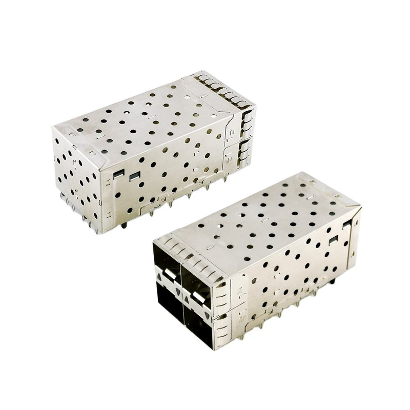 SFP + 2x2 وصلة الضغط 80pin شكل صغير Pltuggable Plus مكدسة 2-by-1 Multi-Port SFP + Connector W / Lightpipe Ports