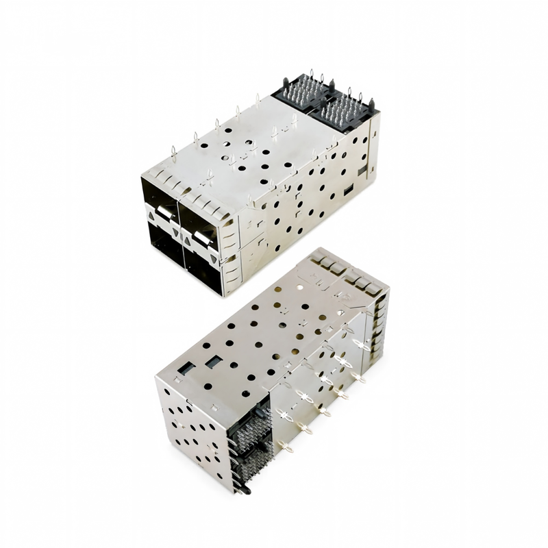 SFP + 2x2 وصلة الضغط 80pin شكل صغير Pltuggable Plus مكدسة 2-by-1 Multi-Port SFP + Connector W / Lightpipe Ports