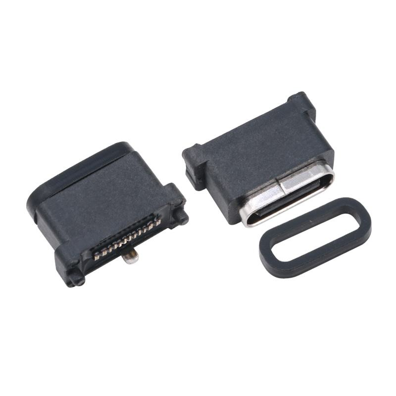 موصل أنثى USB 3.2 Type-C مقاوم للماء، مقبس U4 بـ 24 سنًا للوحة PCB بتقنية SMT DIP، مطلي بالذهب وفولاذ مقاوم للصدأ، 40 جيجابت في الثانية، 5 أمبير 100 فولت تيار متردد